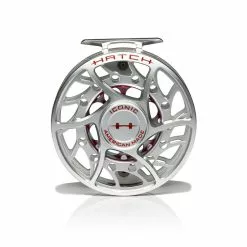 Hatch Outdoors Hatch Iconic Fly Reel // 9 Plus -LINES & LEADERS Store Iconic9PlusReel ClearRed MidArbor Front