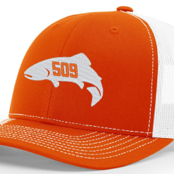Shirtworks Red's 509 Fish Logo'd Trucker Hat -LINES & LEADERS Store thumbnail 112orangewhite
